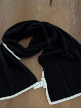 RACHEL ZOE 100% Cashmere Scarf Shawl Size 72" X 14" Black Ivory Trim